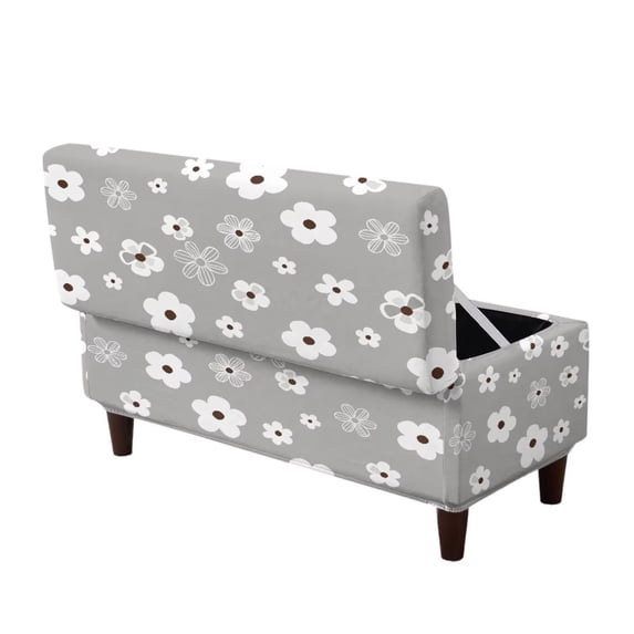 SEANATIVE Storage Ottoman Bench Cover Stretch Ottoman Slipcover Rectangular Folding Storage Stool Covers Scratch Resistant Furniture Protector with Non-Slip Elastic Bottom, S, Floral Gray