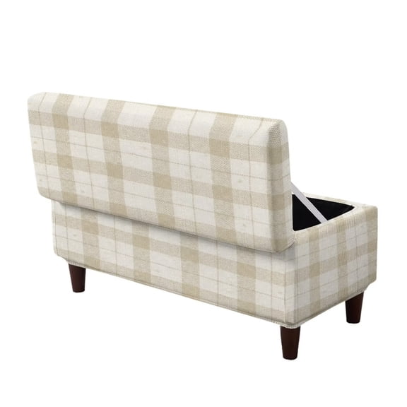 SEANATIVE Storage Ottoman Bench Cover Stretch Ottoman Slipcover Rectangular Folding Storage Stool Covers Scratch Resistant Furniture Protector with Non-Slip Elastic Bottom, M, Beige Plaid