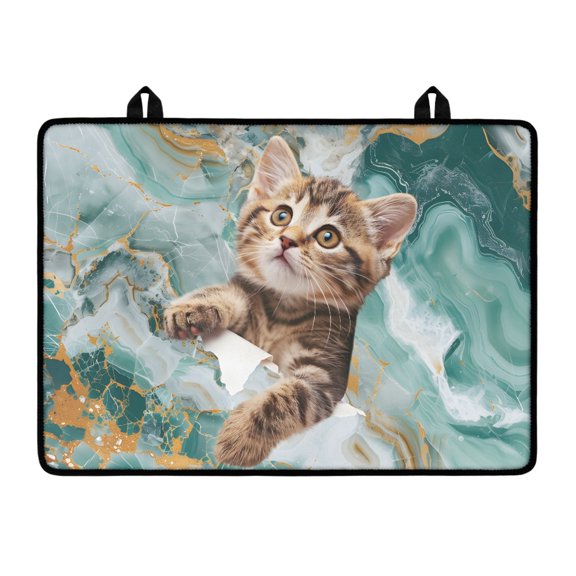 SEANATIVE Stove Top Cover for Glass Stove Protective Ceramic Stovetop Cover Heat-Resistant Cooktop Mat Non-Slip Flat Top Cover Pad 29.18 x 20.96 inches, Cute Cat Green Marble