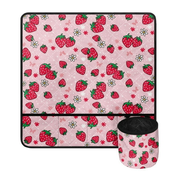 SEANATIVE Strawberry Daisy Sewing Machine Mat for Table Non Slip with Storage Reduce Vibration for Most Sewing Machines Aesthetic Sew Machine Dust Cover
