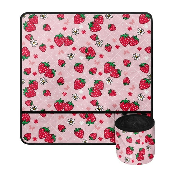 SEANATIVE Strawberry Daisy Sewing Machine Mat for Table Non Slip with Storage Reduce Vibration for Most Sewing Machines Aesthetic Sew Machine Dust Cover