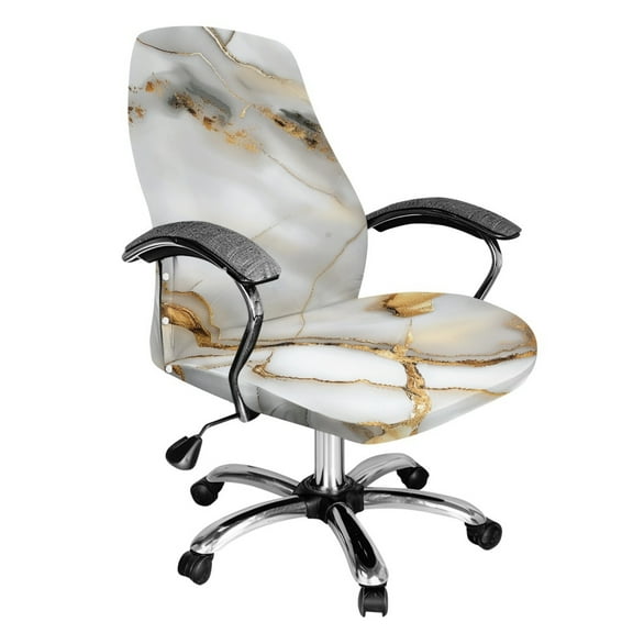 SEANATIVE Stretch Office Computer Chair Cover Stretchable Seat Cover Washable Rotating Chair Slipcovers Protective Non Slip Chair Cover for Swivel Chair, S, Marble Gold Gray White