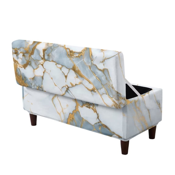 SEANATIVE Stretch Ottoman Slipcover for Storage Ottoman, Rectangular Footrest Stool Cover Dustproof Furniture Protector Removable Storage Bench Slipcover, M, Marble White Gold Gray