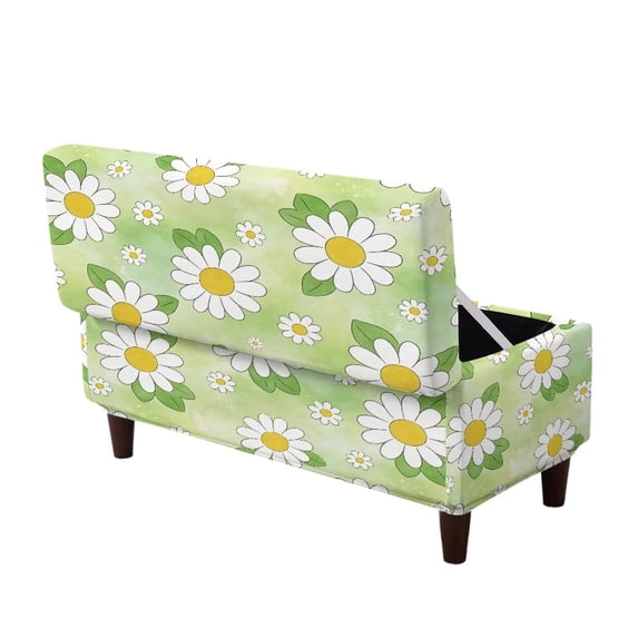 SEANATIVE Stretch Ottoman Slipcover for Storage Ottoman, Rectangular Footrest Stool Cover Furniture Protector Removable Storage Bench Slipcover with Elastic Bottom, S, Daisy Flower Green