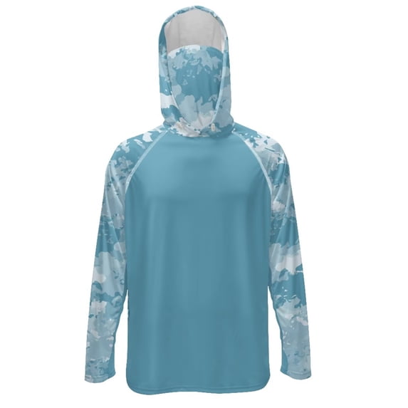 SEANATIVE Sun Protection Fishing Shirts for Men Long Sleeve Hooded Rash Guard Men's Outdoor Fishing Apparel for Swimming Surfing Kayaking Hiking, 3XL, Camouflage Light Blue