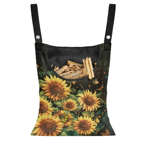 SEANATIVE Sunflower Butterfly Clothespin Bag 2 Pack Laundry Hanging Storage Organizer Clothes Pin Hanging Bag Clothespin Holder with Opening for Clothesline Outdoor Decor