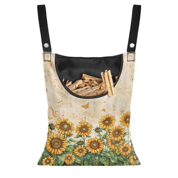 SEANATIVE Sunflower Butterfly Clothespin Bag Music Note Summer Laundry Clothes Pin Holder with Large Opening Clothespin Storage Organizer for Clothesline Decor