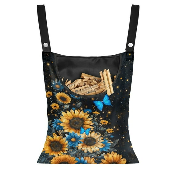 SEANATIVE Sunflower Butterfly Clothespin Pouch Galaxy Clothespin Bag with Hanging Hook Space-Saving Clothespin Storage Organize Clothespin Bag for Outdoor Decor, 2 Piece