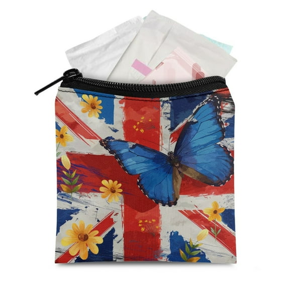 SEANATIVE Sunflower Butterfly Sanitary Napkin Storage Bag American Flag Period Bag for Women Girls Portable Sanitary Napkin Bag Small Cosmetic Bag,4 of July