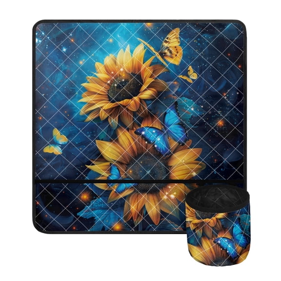 SEANATIVE Sunflower Butterfly Sewing Machine Mat with Pockets Galaxy Soft Sewing Machine Mat for Most Sewing Machine Easy to Clean Sewing Machine Muffling Pad