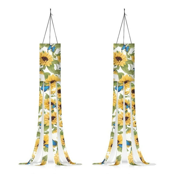 SEANATIVE Sunflower Butterfly Windsock 2 Piece Dirt-Resistant Washable Wind Socks Outdoor Hanging for Home Garden Tree Party Autumn Fall Decor Hello Fall