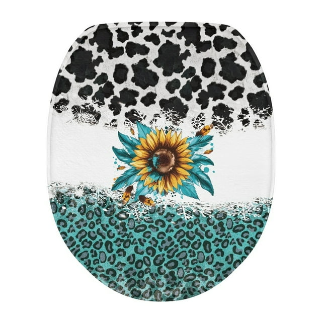SEANATIVE Sunflower Elongated Toilet Seat Cover Cow Print Toilet Lid Cover 14*13 Inches Round Toilet Seat Lid Covers for Bathroom with Elastic Band