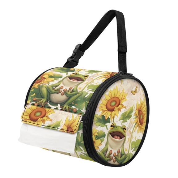 SEANATIVE Sunflower Frog Round Paper Towel Storage Bag Lightweight Round Paper Towel Organizer Bag Reusable Tissue Box Cover Holder Hanging Paper Holder Bathroom Accessories