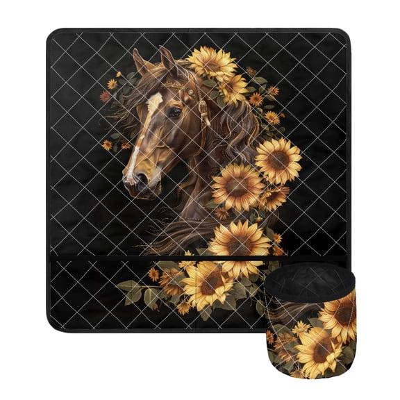 SEANATIVE Sunflower Horse Sewing Machine Pad for Table with Pockets Foldable Sewing Machine Protective Mat for Most Standard Household Sewing Machines Home Deocr