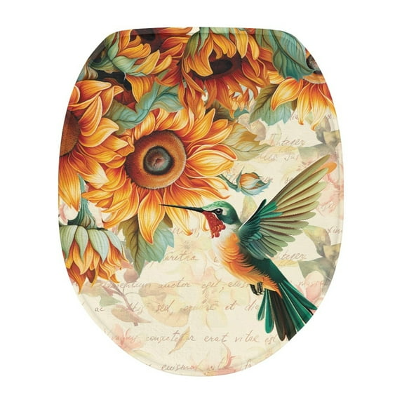 SEANATIVE Sunflower Hummingbird Toilet Seat Cover Washable Toilet Lid Cover Bathroom Toilet Cover for Bathroom Pritection Aesthetic Toilet Lid Dust Cover
