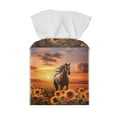 thumbnail image 1 of SEANATIVE Sunflower PU Tissue Box Cover Sunset Horse Tissue Holder Square Easy to Clean Leather Tissue Holder for Car Kitchen, 1 of 5