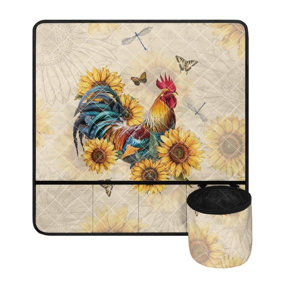 SEANATIVE Sunflower Rooster Sewing Machine Mats for Table Aesthetic Sewing Accessories Organizer with Pockets Stain Resistant Sew Machine Decor, Machine Washable