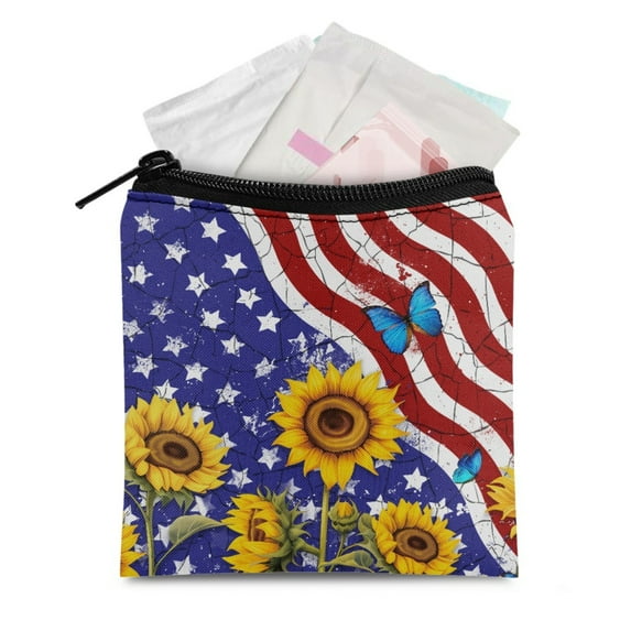 SEANATIVE Sunflower Sanitary Napkin Storage Bag for Women American Flag Menstrual Period Pouch for Teen Girls 2 PCS Feminine Hygiene Organizer for Travelling,4 of July