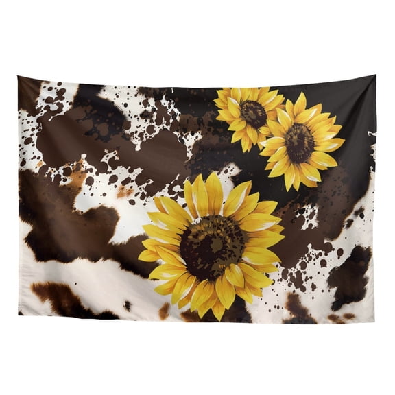 SEANATIVE Sunflower Tapestry Wall Hanging Cow Print Tapestry for Bedroom Flower Tapestry for Living Room 36H*24W Small Kitchen Tapestry for Cafe Compact Tapestry for Home Decor