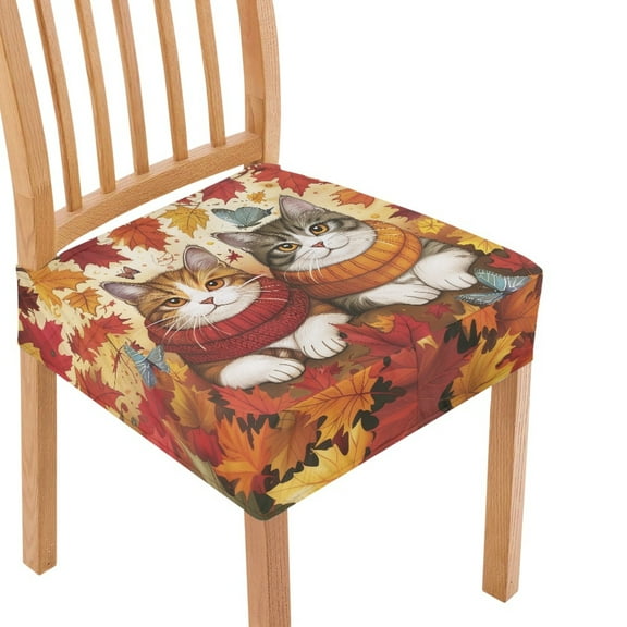 SEANATIVE Thanksgiving Chair Covers for Dining Chairs Fall Dining Chair Seat Covers Set of 2 Cute Cat Chair Seat Slipcovers Rear-Covered Chair Cushion Cover Fit for Most Regular Sized Chairs