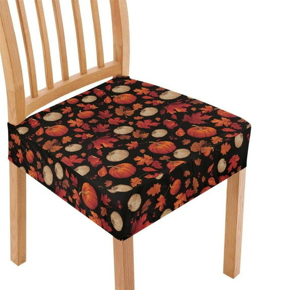 SEANATIVE Thanksgiving Chair Covers Set of 2 Fall Chair Seat Covers with Elastic Band Universal Dining Chair Protective Cover Pumpkin Chair Slipcover Maple Leaves Chair Slip Covers Fall Decor
