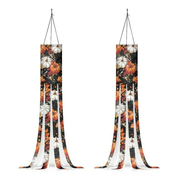 SEANATIVE Thanksgiving Fall Pumpkin Windsocks 2 Piece Outdoor Hanging 40 Inch Maple Leaves Wind Sock with Tails Festival Decoration for Yard Garden Patio Home Decorations