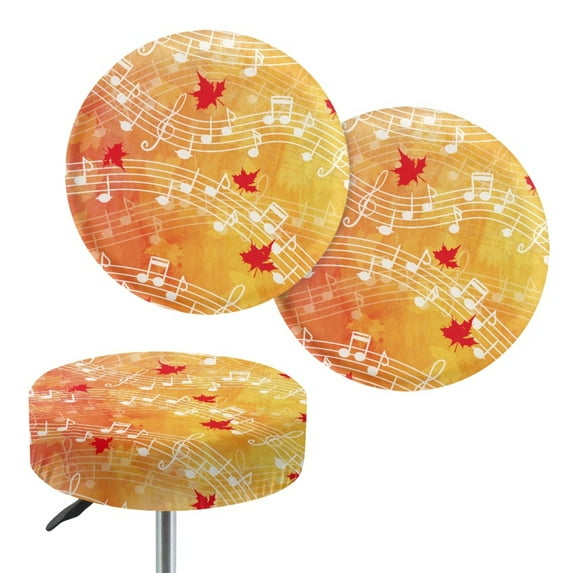 SEANATIVE Thanksgiving Maple Leaves Stool Seat Covers 2 PCS Round Stool Cushion Music Fall Slipcover Stool Cover Size M Bar Chair Covers for Home Garden Coffee Shop Bar Chair