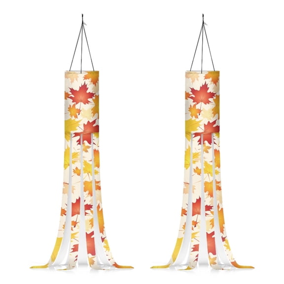 SEANATIVE Thanksgiving Maple Leaves Windsock 2 Piece Dirt-Resistant Washable Wind Socks Outdoor Hanging for Home Garden Tree Party Autumn Fall Decor Hello Fall