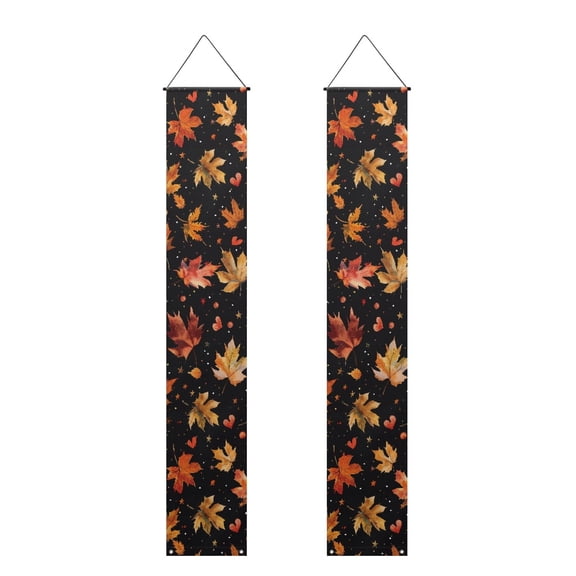 SEANATIVE Thanksgiving Porch Banner 2 Piece Fall Maple Leaves Porch Banner Signs for Home Front Door Porch Flag Holiday Party Decor Wall Hanging Outside Hello Fall