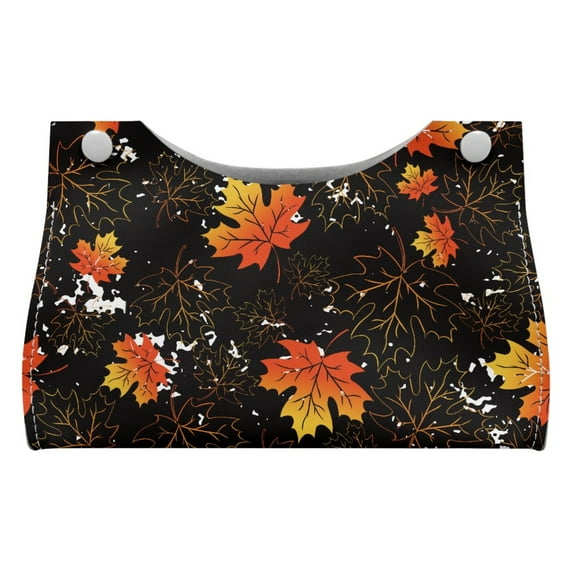 SEANATIVE Thanksgiving Tissue Box Cover Rectangle Tissue Box Holder, Maple Leaves Tissue Paper Box Cover Fall PU Leather Tissue Holder for Bathroom, Bedroom, Night Stands, Office, Kitchen, 2 Pcs