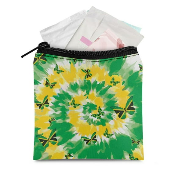 SEANATIVE Tie Dye Sanitary Napkin Storage Bag with Zipper Butterfly Jamaica Flag First Period Gifts for Women Sanitary Napkin Bag for Women Ladies Period Pouch for Office