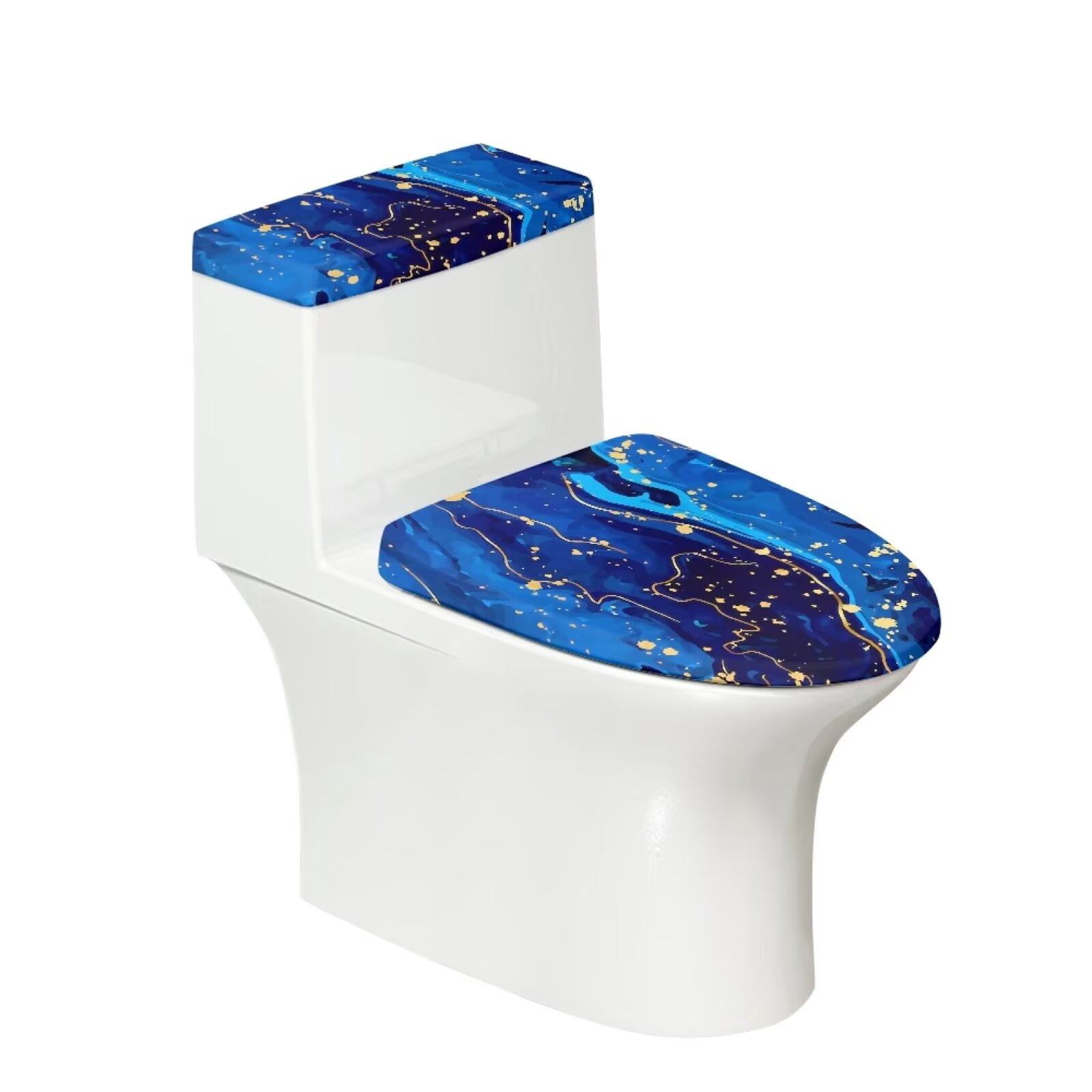 SEANATIVE Toilet Lid Cover Elongated Blue Soft Marble Stripes Toilet