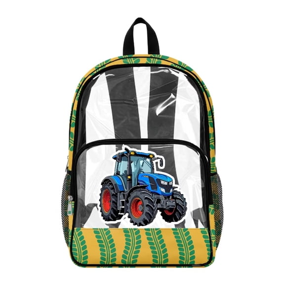 SEANATIVE Transparent Bag Kids Backpack Clear Bookbag See Through School Rucksack PVC Heavy Duty Clear Bag for Elementary Middle High School, Tractor Blue Yellow Green
