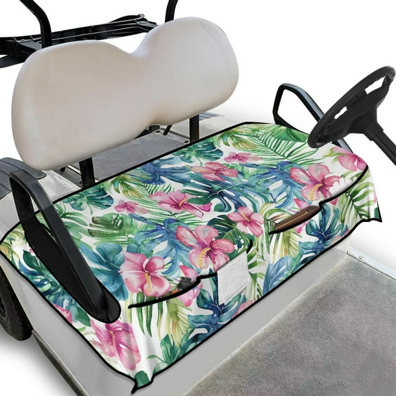 SEANATIVE Tropical Flowers Golf Cart Seat Covers with 4 Front Pockets Non-Slip Golf Cart Seat Blanket Covers Universal Fit 2-Seat Golf Cart Women Men Golf Cart Accessories