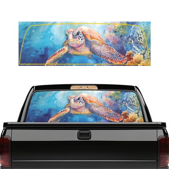 SEANATIVE Truck Back Window Decal 66.9 x 22.4 Inch See Through Perforated Vinyl Film Wrap Sticker Waterproof Sun Block Full Window Tint Coverage Decals for Car, Sea Turtle Coral Blue
