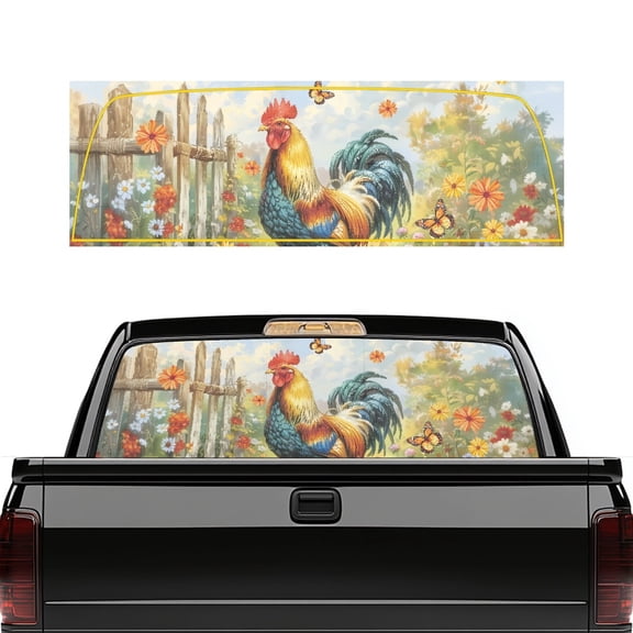 SEANATIVE Truck Back Window Decal Perforated See Through Graphic Sun Protection Window Decal Automotive Graphic Decor for Most Trucks Pickups, Farmhouse Style Rooster Daisy Butterfly