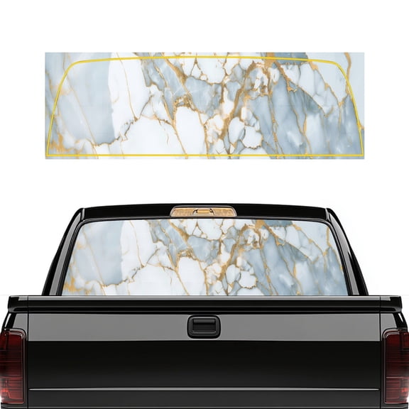 SEANATIVE Truck Back Window Decal Perforated See Through Graphic Sun Protection Window Decal Universal Fit Automotive Graphic Decor for Most Trucks Pickups, Marble Gray Gold