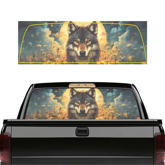 SEANATIVE Truck Back Window Decal Perforated See Through Graphic Sun Protection Window Decal Universal Fit Automotive Graphic Decor for Most Trucks Pickups, Wolf Moon Floral Pattern