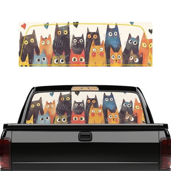 SEANATIVE Truck Back Window Decal See Through Perforated Vinyl Stickers Sun Block UV Protection Waterproof Auto Rear Window Graphic for Truck Pickup SUV, Cartoon Cat Heart Pattern