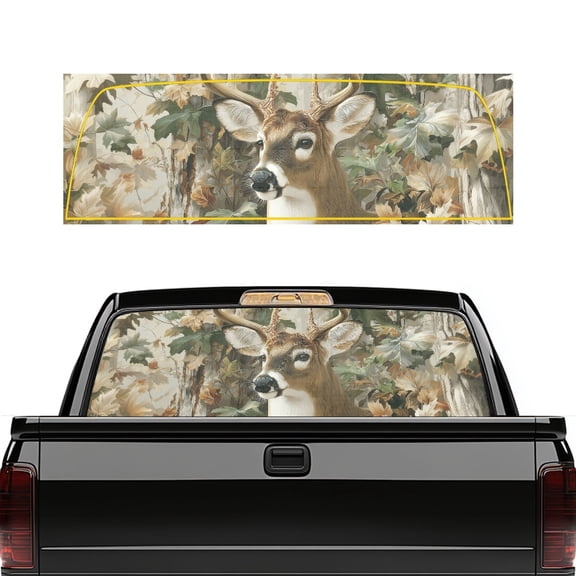 SEANATIVE Truck Back Window Decal See Through Perforated Vinyl Stickers Sun Block UV Protection Waterproof Auto Rear Window Graphic for Truck Pickup SUV, Deer Hunting Forest Camo Pattern