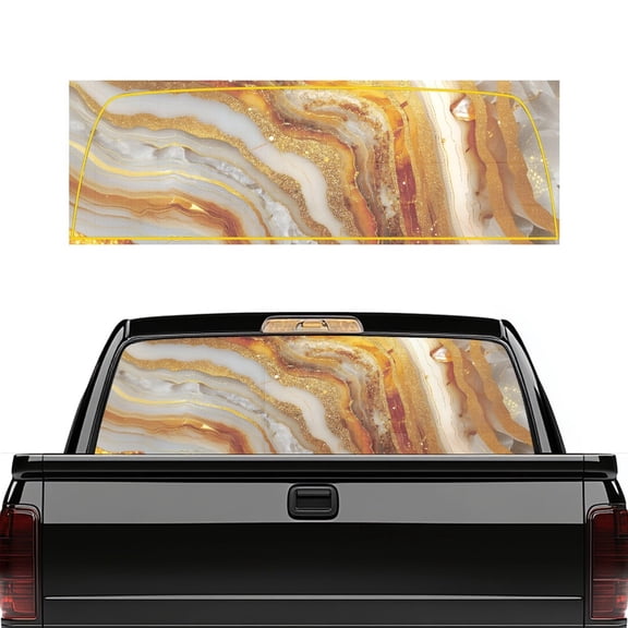 SEANATIVE Truck Back Window Graphic Decal Easy to Install Vehicle Decals for Rear Window Universal Fit Pickup Car Accessories Suitable for Most Pickup Trucks, Marble Gold Beige