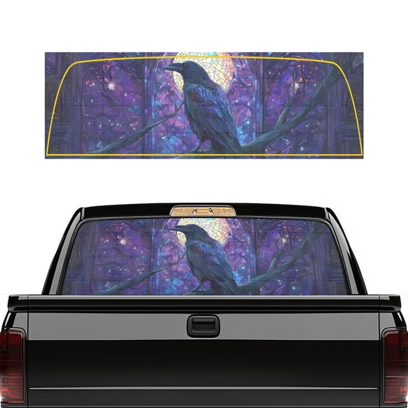 SEANATIVE Truck Decals for Back Window Waterproof Decorative Back Window Decal for Pickup Trucks, See Through Vinyl Wrap from Inside, Car Exterior Decor, Raven Stained Glass Moon Print Violet
