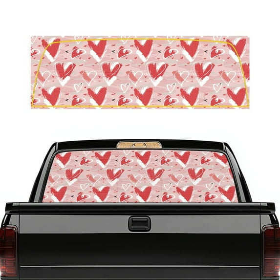 SEANATIVE Truck Rear Window Decal 66.9" x 22.4" Valentine's Day Decor Universal Fit One-Way Vision Privacy Protection Graphic Decal for Pickup Truck SUV Back Window, Pink Heart Print