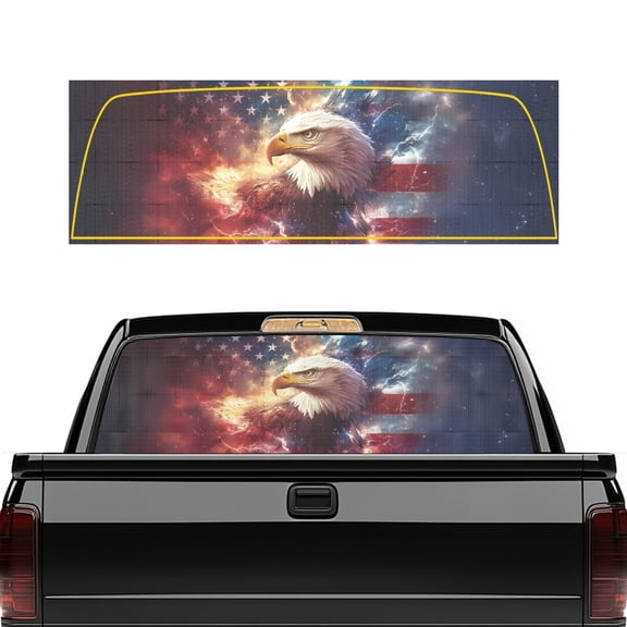 SEANATIVE Truck Rear Window Decal Perforated Car Back Window Graphic Tint One Way See Through Vinyl Sticker UV Protection Universal Fit for Pickup SUV Truck Decor, Eagle American Flag Galaxy