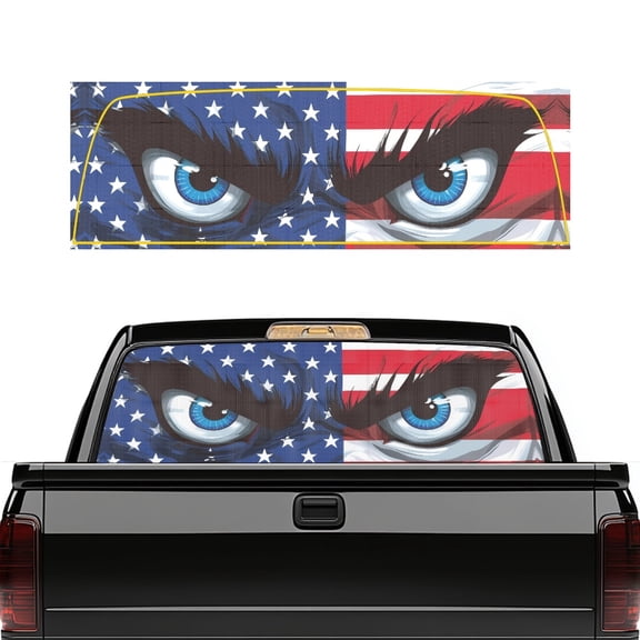 SEANATIVE Truck Rear Window Decal Perforated Car Back Window Graphic Tint Vinyl Sticker UV Protection Universal Fit for Pickup SUV Truck Decor, Cartoon Funny Eyes American Flag