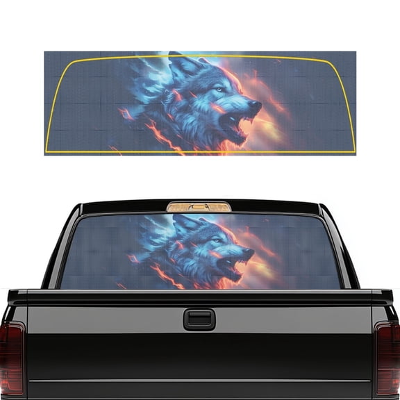 SEANATIVE Truck Rear Window Decal Perforated One Way See Through Vinyl Graphic Sticker Universal Fit Back Window Car Outdoor Decor for Most Trucks Pickups SUVs, Cartoon Wolf