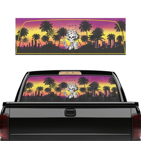SEANATIVE Truck Rear Window Decal Perforated One Way See Through Vinyl Graphic Sticker Universal Fit Back Window Car Outdoor Decor for Most Trucks Pickups SUVs, Women Skull Palm Tree Pattern