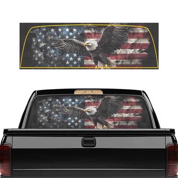 SEANATIVE Truck Rear Window Decal Perforated Vinyl Graphic USA Flag Auto Decor Fit Back Window Patriotic Car Accessory for Most Trucks Pickups SUVs, Retro Eagle American Flag
