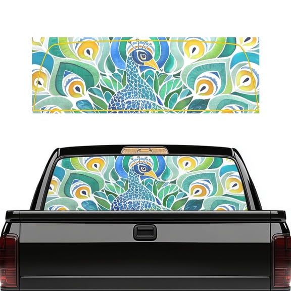 SEANATIVE Truck Rear Window Decal for Pickup Trucks 66.9 x 22.4 Inch Perforated Vinyl Sticker See Through Graphic Film Automotive Decals Car Accessories Decor, Cartoon Peacock Pattern