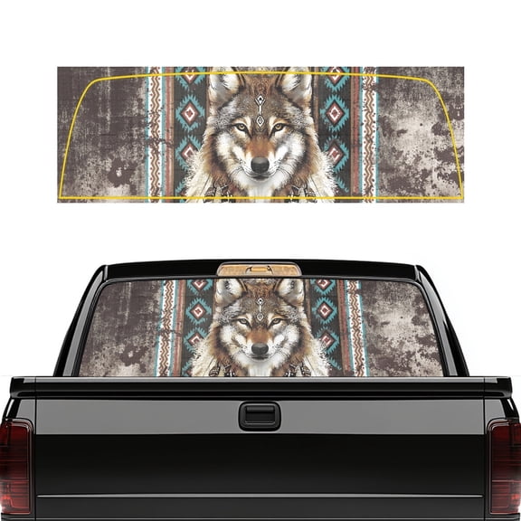 SEANATIVE Truck Rear Window Decal Removable Perforated One Way See Through Full Cover Graphic Sticker for Pickup Back Window, 66.9 x 22.4 Inch, Tribal Wolf Pattern
